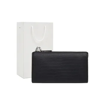 Old Man's Head Top Grain Cow Leather Wallet Clutch Men's Black