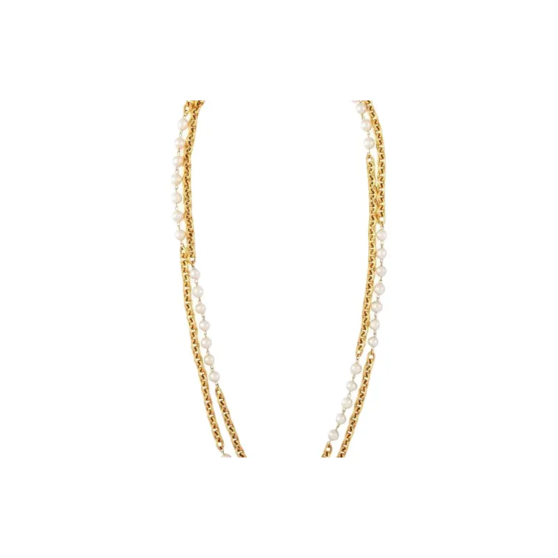 CHANEL 1985 Pearl embellished Double chain Necklace-2