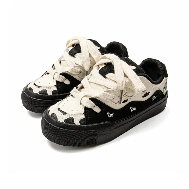 PIYOPIYO Anti Slip Wear Resistant Low Top Skateboard Shoes Women's Cow Black-1