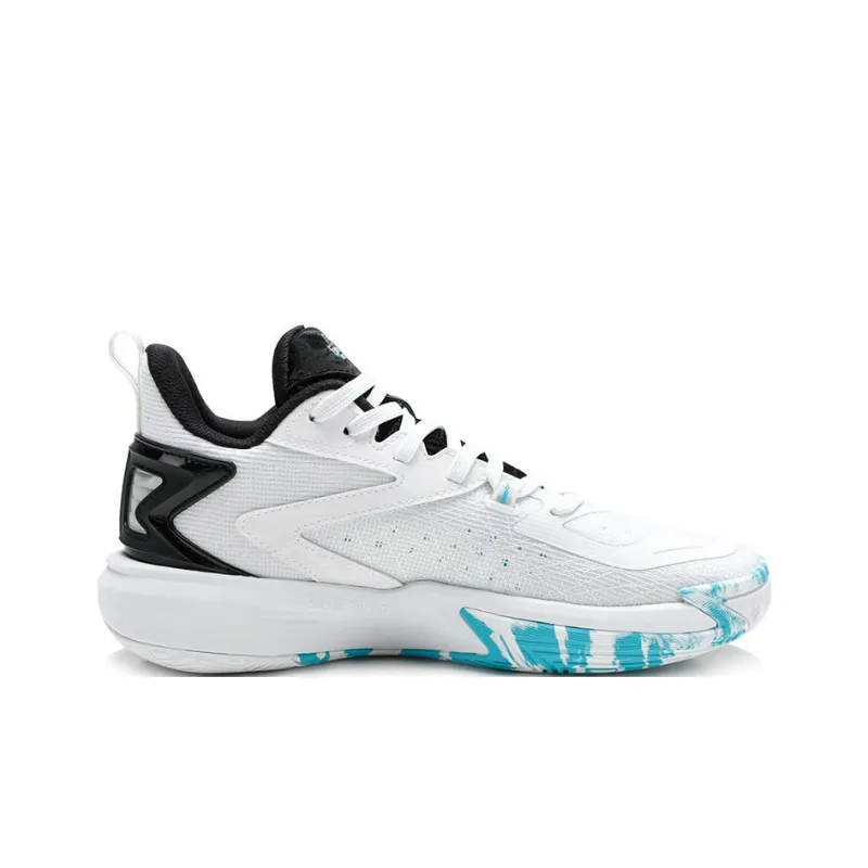 QIAODAN Anti Slip Wear Resistant Low Top Basketball Shoes Men's White Black Blue-1
