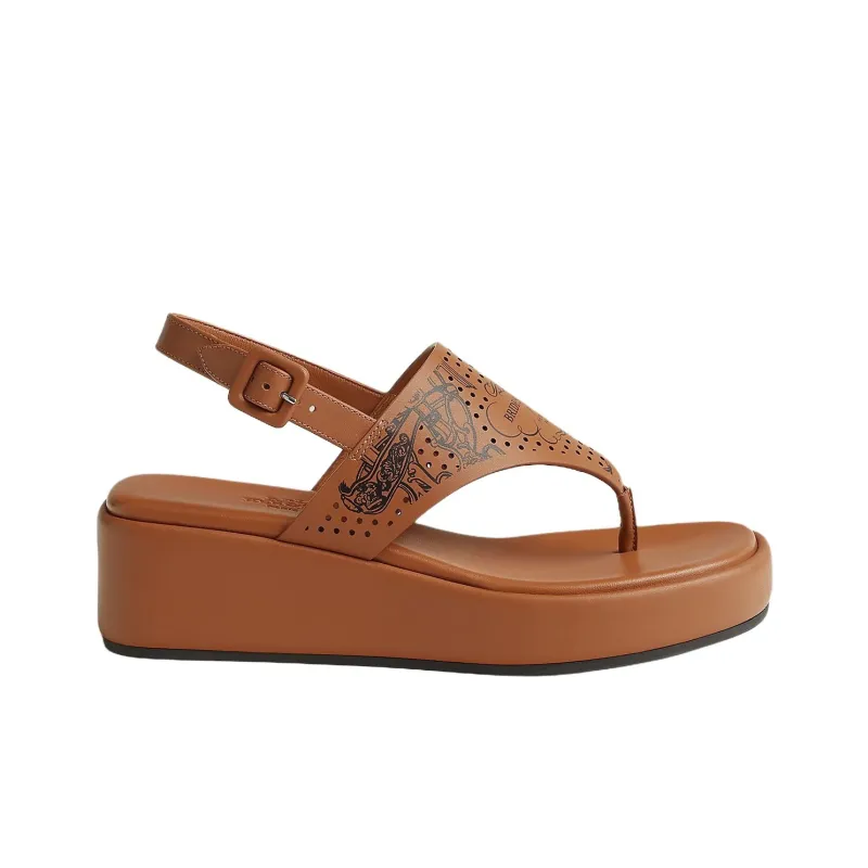 HERMES Karima One Strap Sandals 4.5cm Women's Brown-1