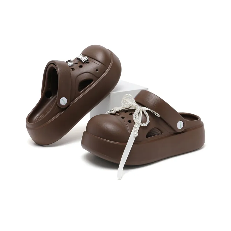 JOSINY Summer Outerwear Trendy Fashion Slip on, Outdoor Beach Shoes Closed Toe Mules, Clogs Women's Brown-2