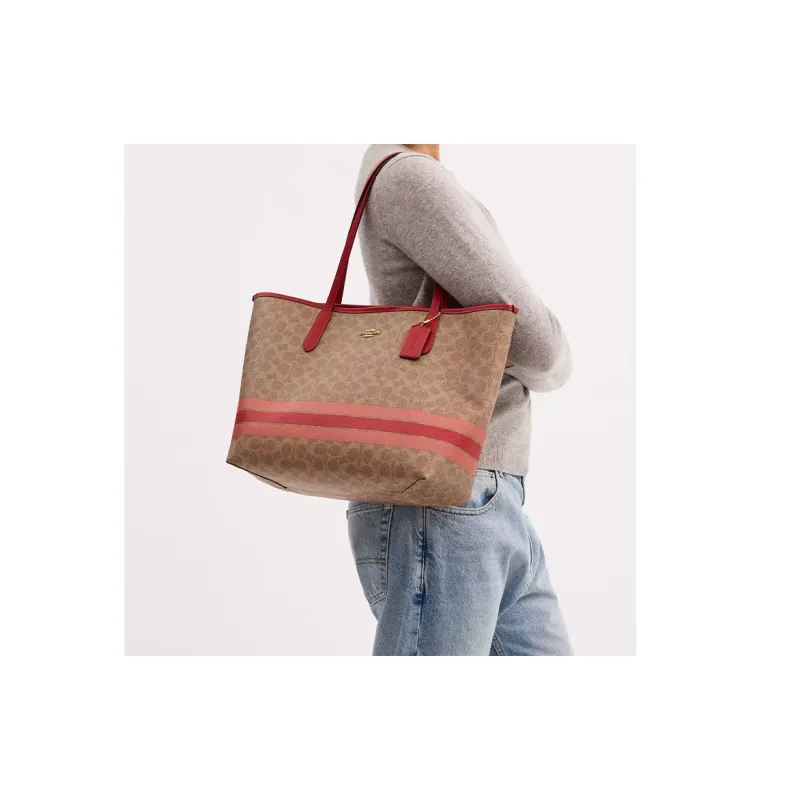 COACH Coated Canvas Tote Bag, Shopping Bag, Handbag, Shoulder Bag Tubas Women's Gold With Bronze-4