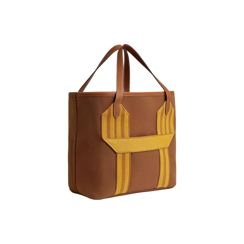 HERMES Pursangle Canvas Bag, Tote Bag, Shopping Bag, Handbag Men's Light Purple & Gold & Caramel & Amber-1