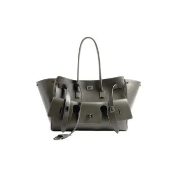 Balenciaga Bel Air Smooth Cow Leather Handbag Medium Size Women's Khaki Umber
