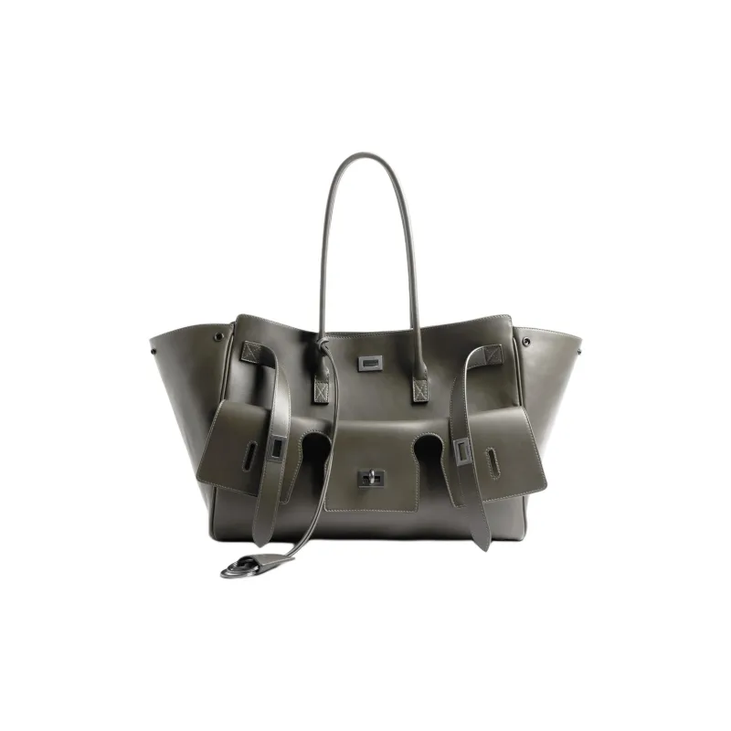 Balenciaga Bel Air Smooth Cow Leather Handbag Medium Size Women's Khaki Umber-0