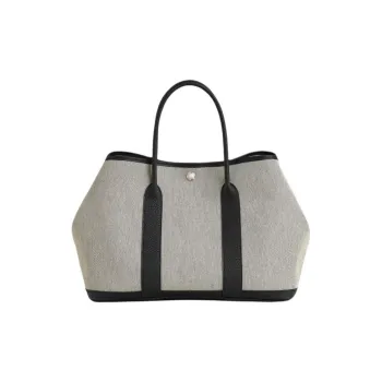HERMES Garden Party Canvas Garden Handbag Regular Women's Gray & Black