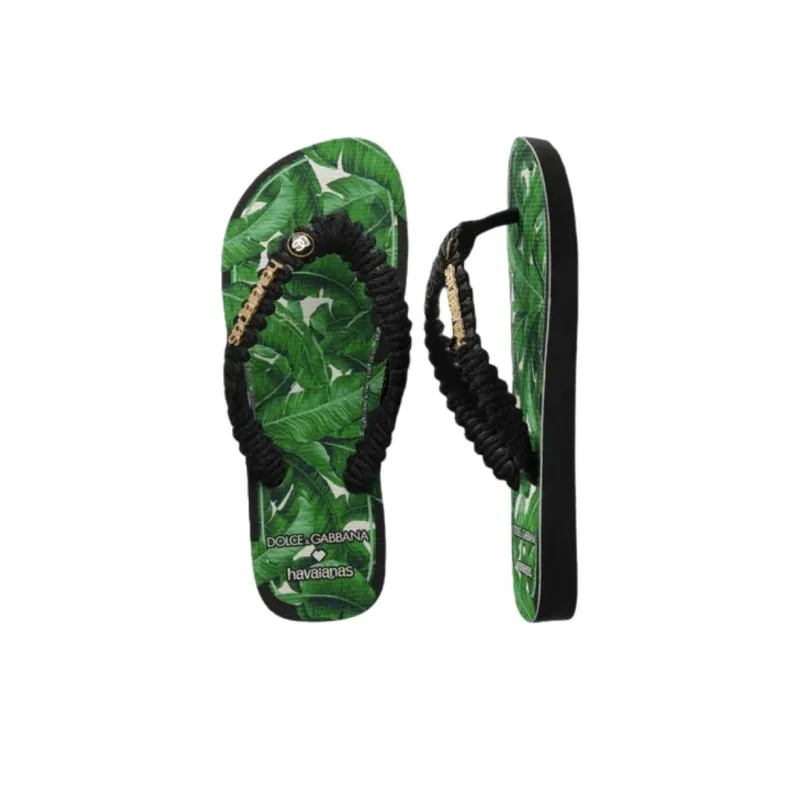 Dolce&Gabbana x Havaianas Abrasion Resistant Flip Flops Women's Black Green-3