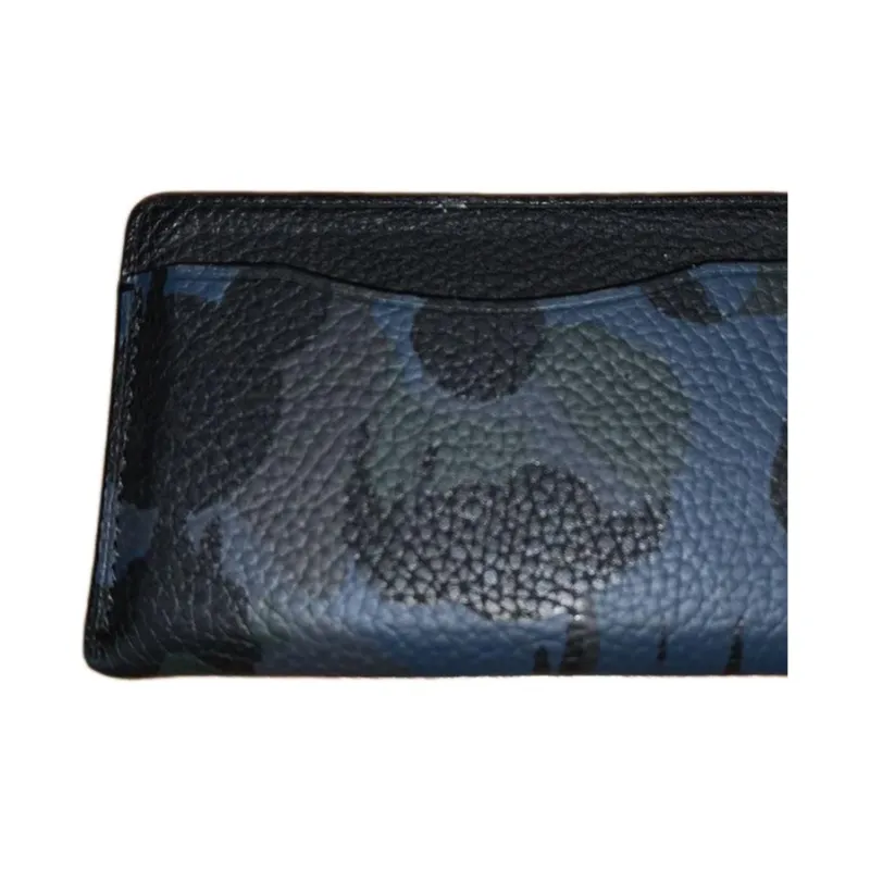 COACH Kaffe Fassett Collaboration Card Case Leather Coin Purses Card Holders Small Size Unisex Blue Black Camouflage-4