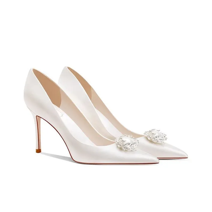 BANWEIDIYA Slim Heel High Heels Women's White-2