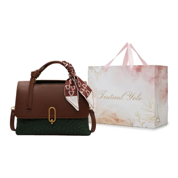 TOUTSEUL YOLO PU One Shoulder Handbag Regular Women's Black/Coffee & Brown & White/Coffee & Green-24