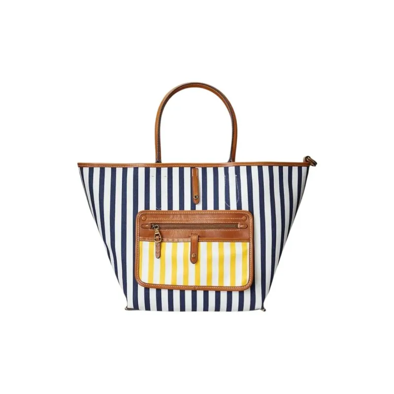 Ralph Lauren Cotton With Leather Tote Bag, Shopping Bag, Shoulder Bag, Handbag Medium Size Women's Yellow-2