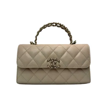 CHANEL Grain Embossed Cow Leather Flap Bag, Shoulder Bag, Crossbody Bag, Handbag Tubas Women's Milk Tea