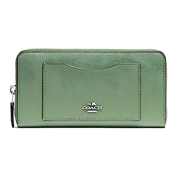 COACH Accordion Zip Wallet Cross Grain Leather Wallet Regular Unisex Trefoil