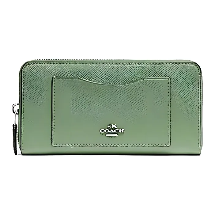 COACH Accordion Zip Wallet Cross Grain Leather Wallet Regular Unisex Trefoil-0