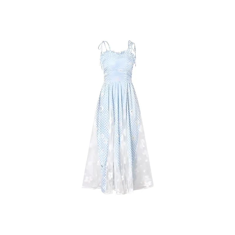 ETSE Slip Dresses Women's Blue Plaid Camisole Dress-0