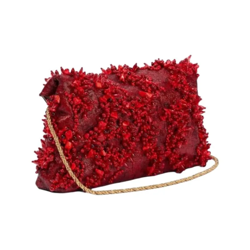 DRIES VAN NOTEN Fabric Clutch Shoulder Bag Women's Red-1