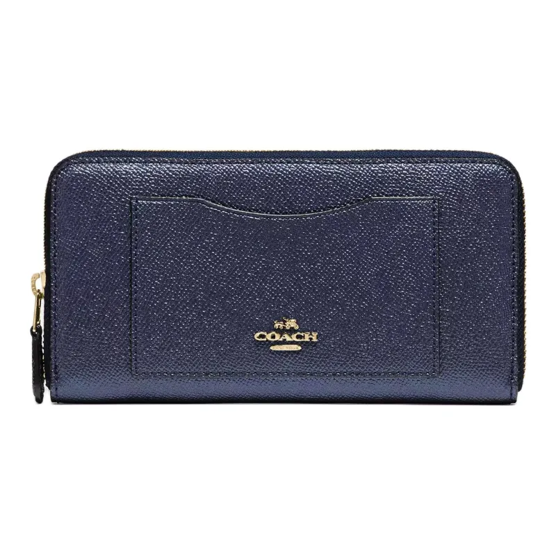 COACH Accordion Zip Wallet Leather Wallet Trumpets Women's Marine Blue-0