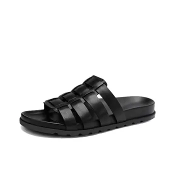 Voguhomme Rubber Sole Slip Resistant Slide Slippers Men's Black
