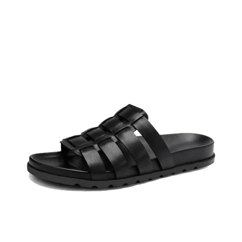 Voguhomme Rubber Sole Slip Resistant Slide Slippers Men's Black