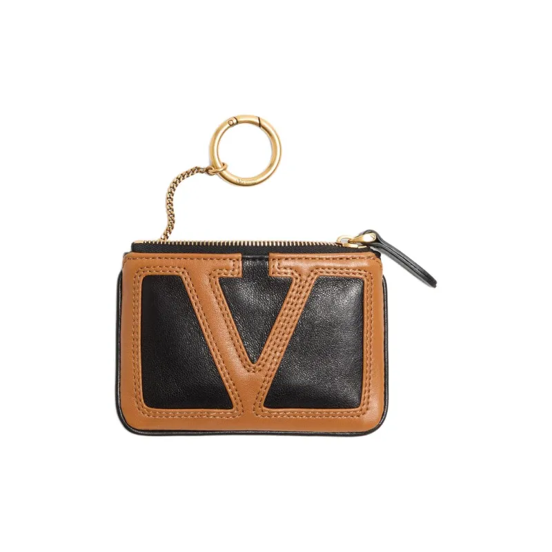 Valentino GARAVANI Nappa Leather Coin Purse Women's Brown & Black-1