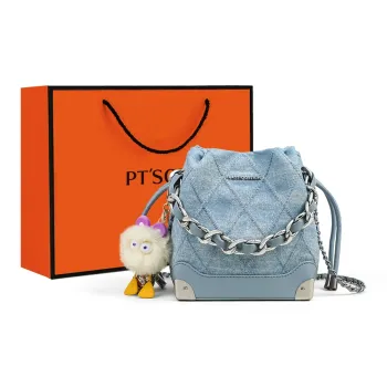 PT'SON Fabric Bucket Bag, Portable Crossbody Bag, Shoulder Bag Regular Women's Denim Blue