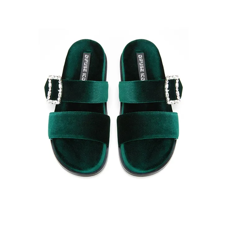 D FUSE SCANDINAVIA Rubber Sole Rhinestone Fuzzy Slip Resistant Slide Slippers Women's-4