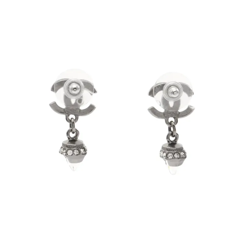 CHANEL 1986 1988 Cc Crystal embellished Dangle Earrings-1
