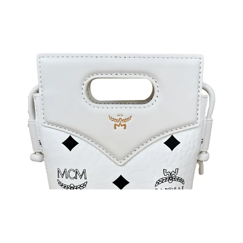 MCM Visetos Artificial Leather Shoulder Bag, Crossbody Bag, Handbag Women's White-2