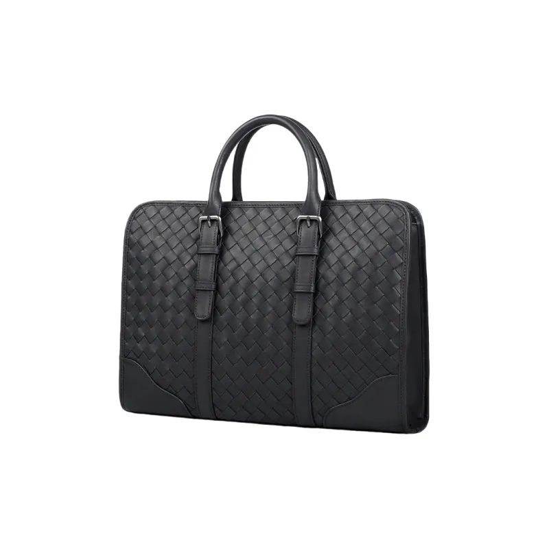 PESASRIE Top Grain Cow Leather Briefcase Men's Black-1