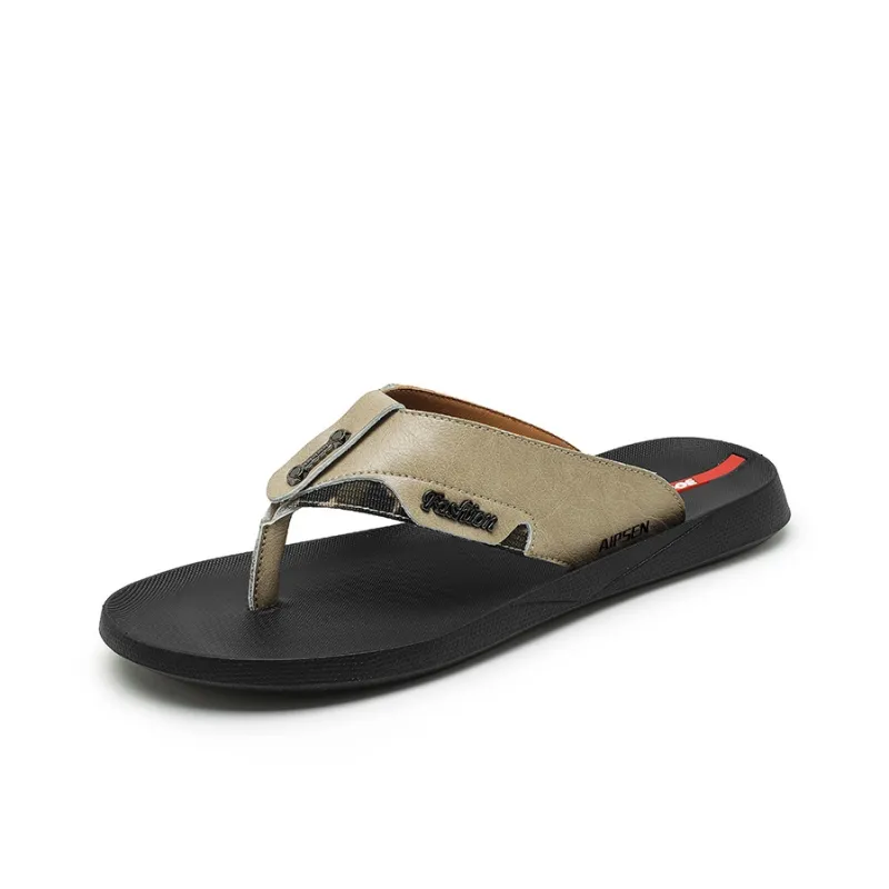 AIPSEN Rubber Sole Flip Flops Men's Khaki-1