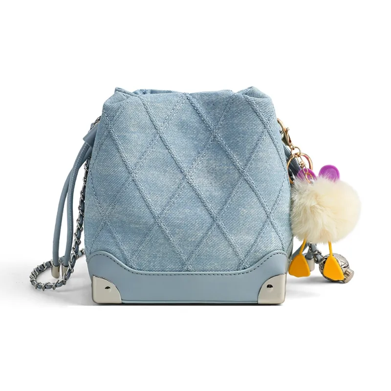 PT'SON Fabric Bucket Bag, Portable Crossbody Bag, Shoulder Bag Regular Women's Denim Blue-4