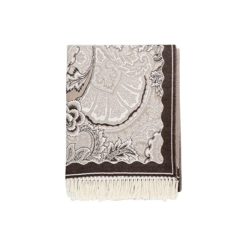 ETRO 100% Wool Shawls Unisex Taupe-0