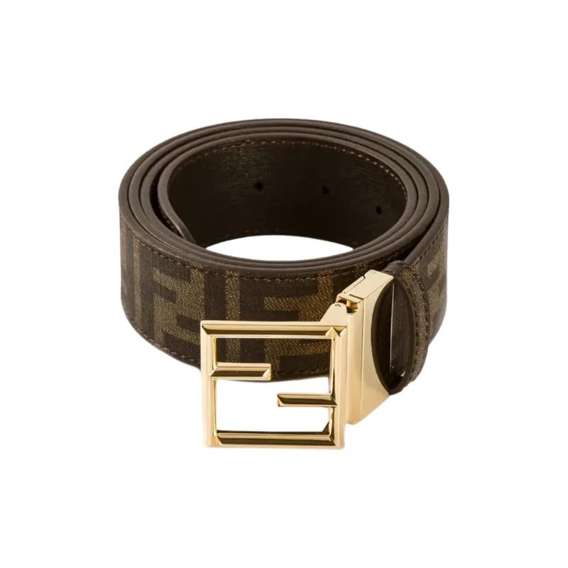 FENDI Genuine Leather Cotton Leather Belts Unisex Brown -0