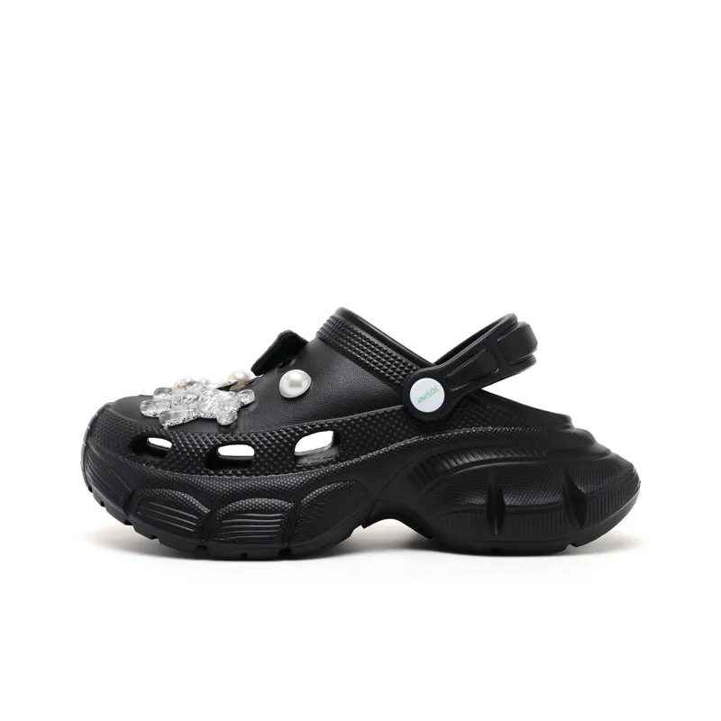 JOSINY Summer Trendy Fashion, Slip on Shoes, Outdoor Beach Shoes Closed Toe Mules DIY Clogs Women's Black-0