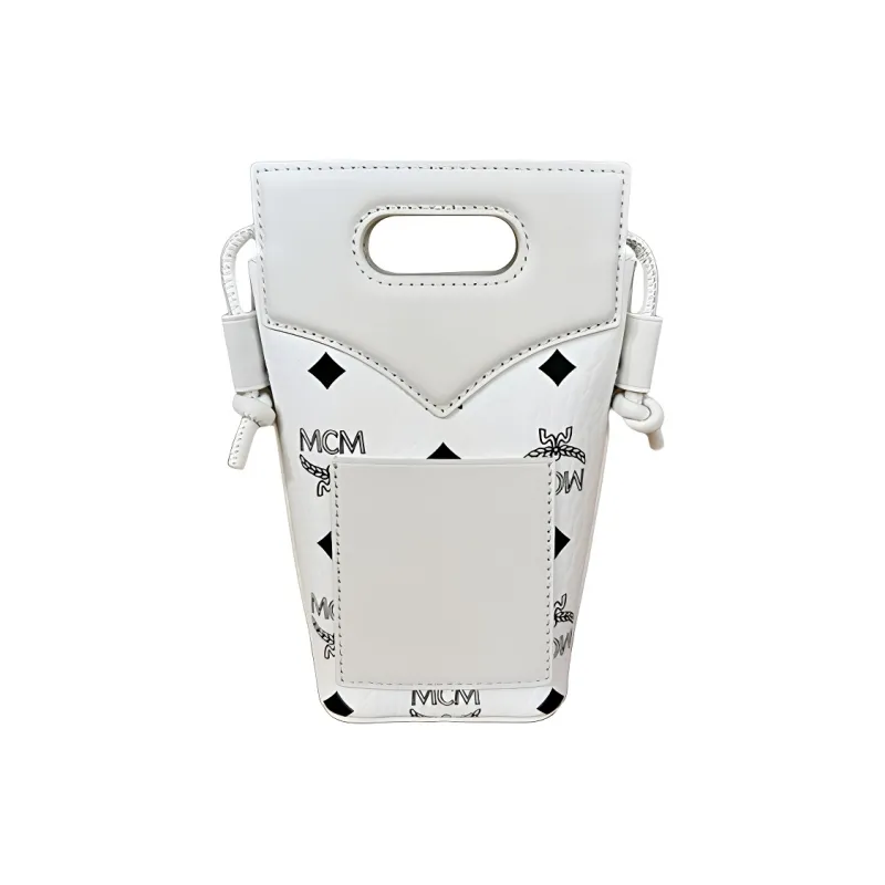 MCM Visetos Artificial Leather Shoulder Bag, Crossbody Bag, Handbag Women's White-1