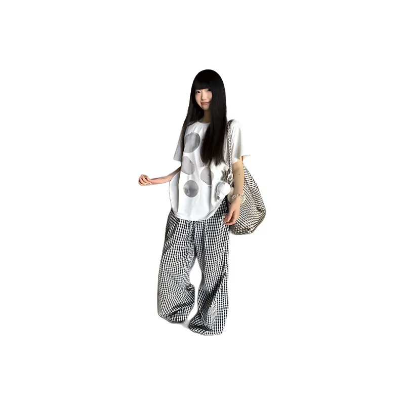 DARK HORSE Casual Pants Unisex Black Plaid-0
