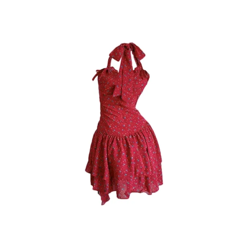 ETSE Slip Dresses Women's Red Blue Floral Dress-1