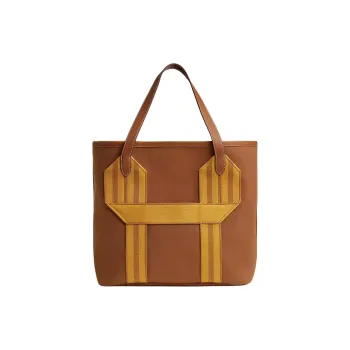 HERMES Pursangle Canvas Bag, Tote Bag, Shopping Bag, Handbag Men's Light Purple & Gold & Caramel & Amber