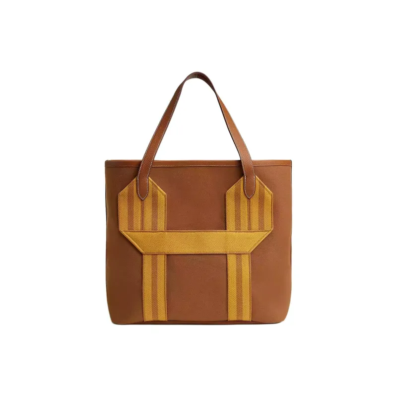 HERMES Pursangle Canvas Bag, Tote Bag, Shopping Bag, Handbag Men's Light Purple & Gold & Caramel & Amber-0