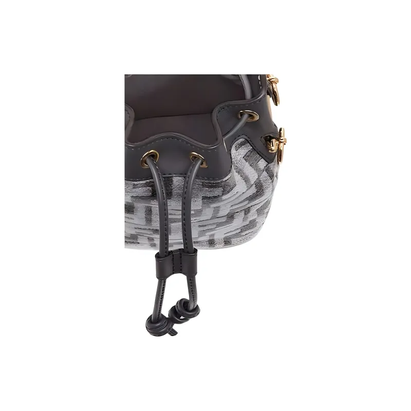 FENDI Mon Tresor Patchwork Cow Leather Bucket Bags Shoulder Bag Crossbody Bag Handbag Mini Women's Gray Black-4