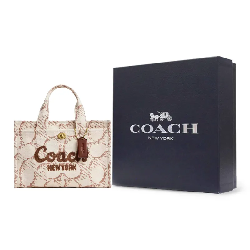 COACH Canvas Tote Bag, Shopping Bag, Handbag Women's Brass & Natural-12