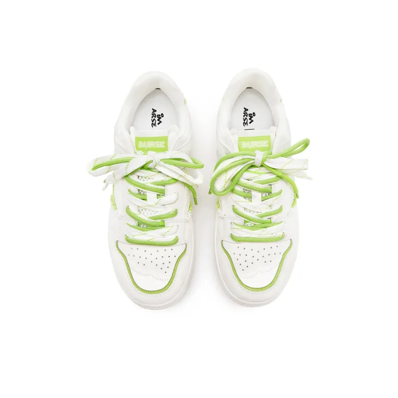 IMARSE Anti Slip And Wear Resistant Height Increasing Low Top Skateboard Shoes Unisex White Green-3