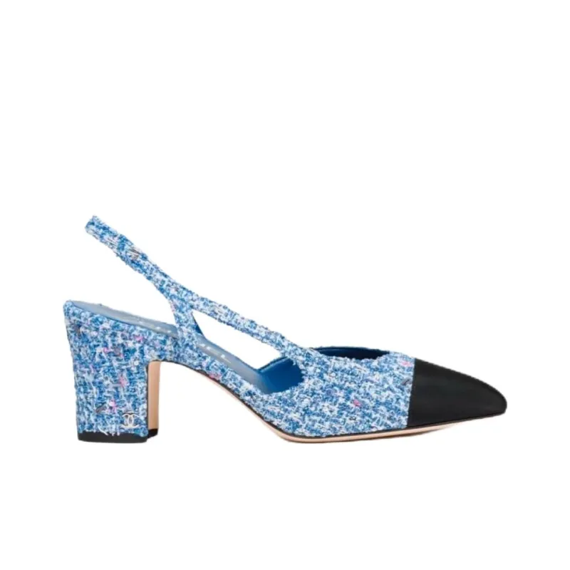 CHANEL 25P Spring Summer Chunky Heel High Heels 6.6cm Women's Blue-1