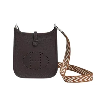 HERMES Evelyne Clemence Bullock Leather Shoulder Bag Women's Brown