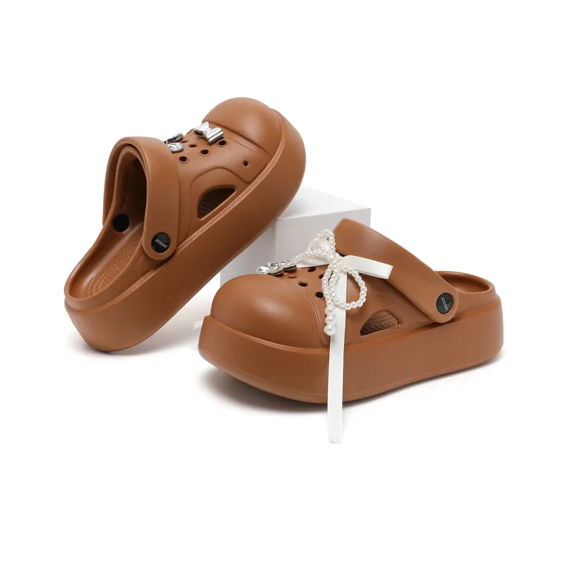 JOSINY Summer Petite Outerwear Trendy Fashion Lazy Slip on, Outdoor Beach Shoes Closed Toe Mules, Clogs Women's Coffee-2