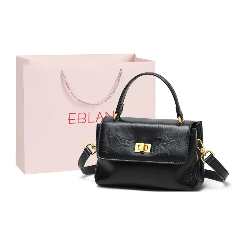 EBLAN Cow Leather Handbag Regular Women's Black/Ecru-0