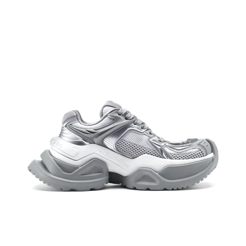 OGR Cushioning, Abrasion Resistant, Impact Resistant, Height Increasing Low Top Chunky Sneakers Unisex Gray Silver-1