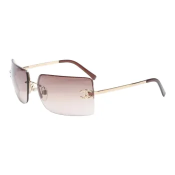 CHANEL Steel Rectangular Sunglasses Women's Gold