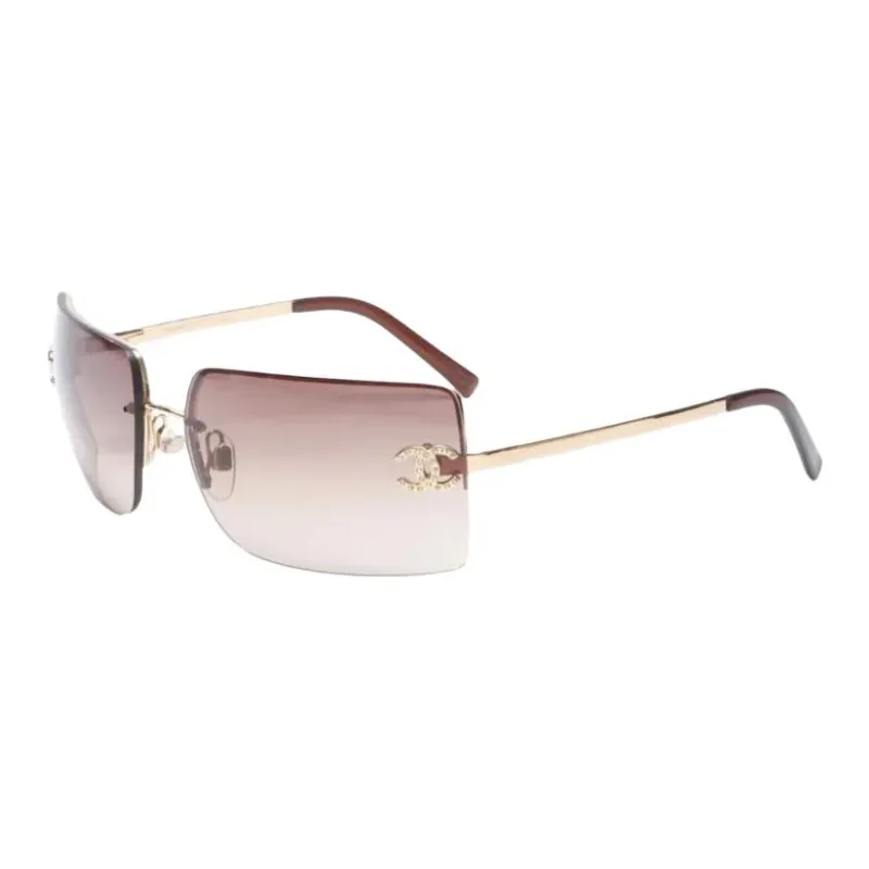 CHANEL Steel Rectangular Sunglasses Women's Gold-0